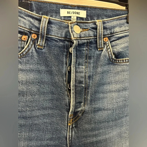 ! Re/Done '70s Ultra High Waist Stove Pipe Jeans in Worn Blue Size 27 - Picture 5 of 9